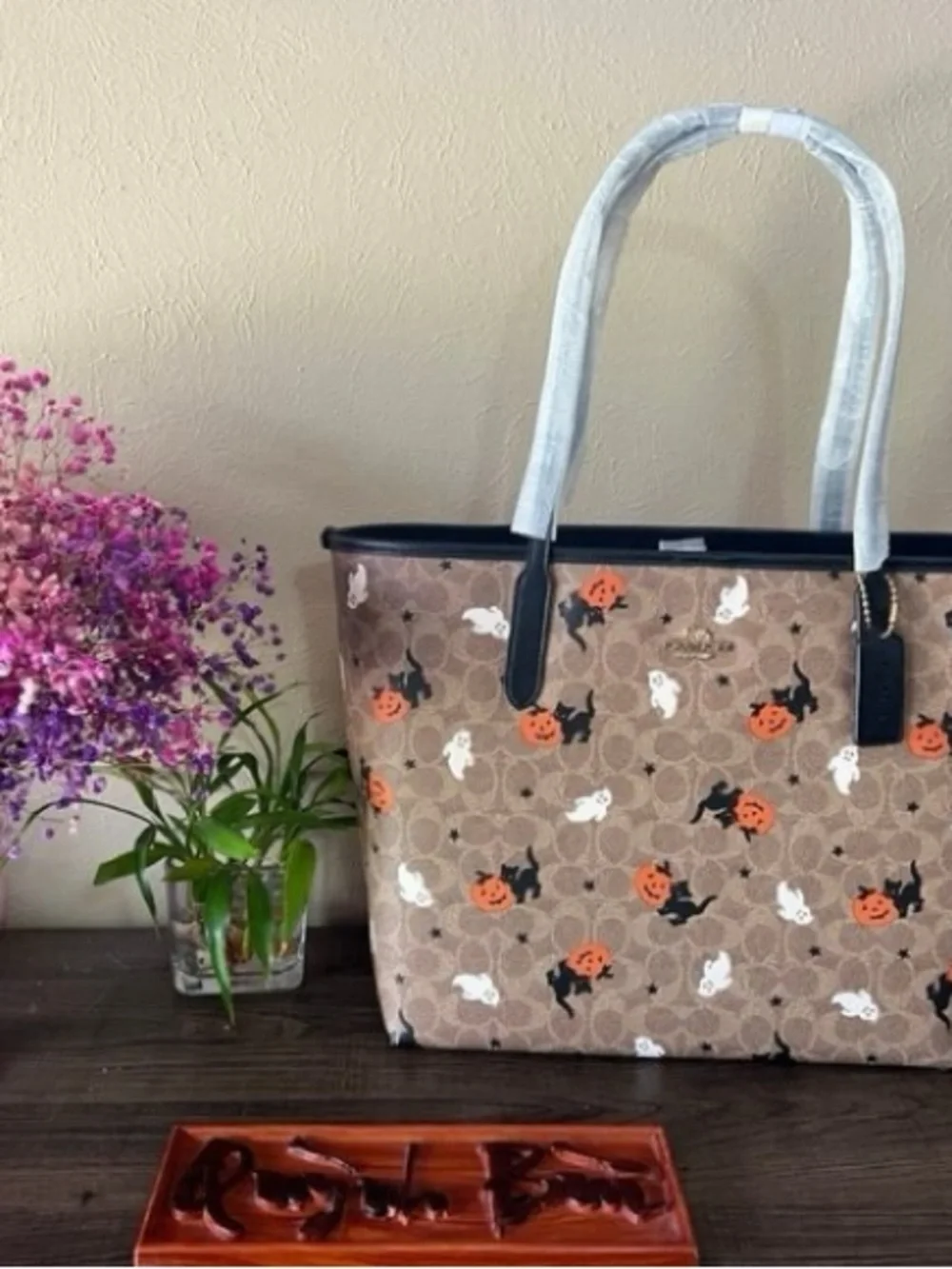 Coach Halloween Print Tote in Brown, Orange, Black, White